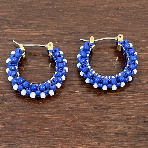 J. Crew Jewelry - nwot j crew Blue Beaded huggie Hoop Earrings
